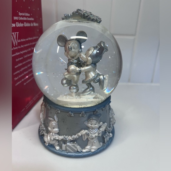 Disney Other - Snow Globe Mickey And Minnie Mouse Dancing Ice Skating Silver 2002